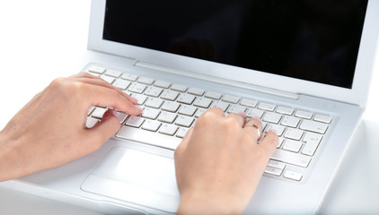 Close-up of typing female hands on keyboard