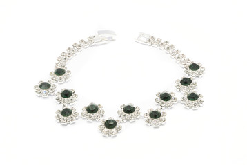 silver necklace with gems isolated on white