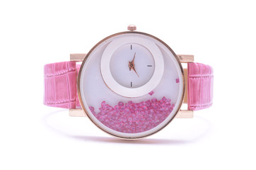 pink wrist watch isolated on white