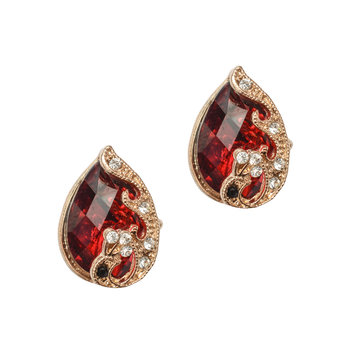 gold earrings with ruby isolated on white