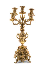 Vintage golden candlestick on white background