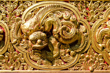 Close Up Beautiful StuccoThai Traditional Art Fantastic Beast or Animal(Lai Thai) Handmade Background Wallpaper Texture