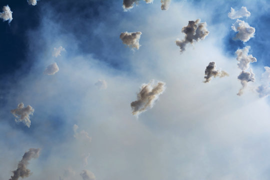 Smoke in the sky during Mascleta display, Valencia, Spain. 