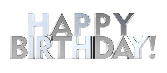 Happy Birthday concept, silver inscription. 3D rendering