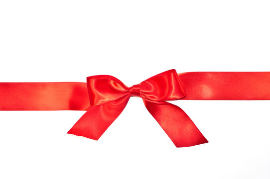Red bow ribbon with tails isolated