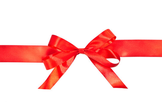 Red bow ribbon with tails isolated