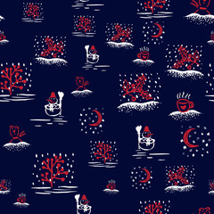 Holiday hand drawn sketch Christmas and New Year seamless background
