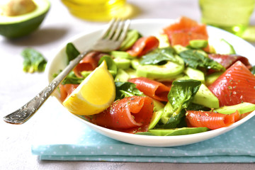 Vegetable salad with salted salmon.