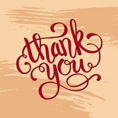 Hand lettering thank you on grunge brush background. Vector illustration for your design