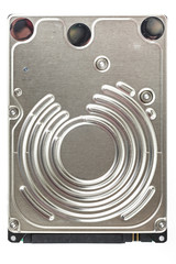 2.5 inch laptop hard disk drive. Top view. Isolated on white background.