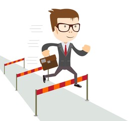 Businessman jumping over hurdles.