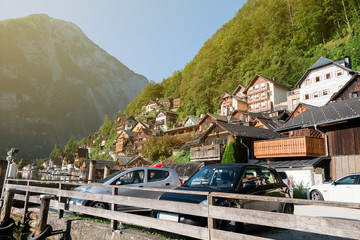 Hallstatt lakes and mountains village , Austria 's mountainous Salzkammergut region in summer season