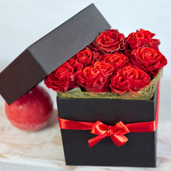 Black box with red roses