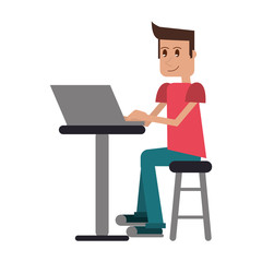 young man sitting working computer vector illustration eps 10