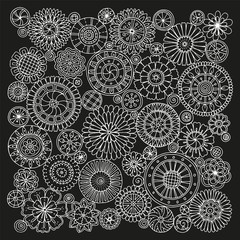 Template for vintage card with detailed hand drawn zentangle inspired flowers. Save the date cards, wedding invitation flowers and decorative elements. Floral invites, boho style.