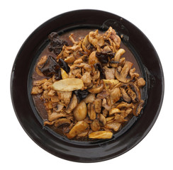 Pork with black and white mushrooms and bamboo shoots