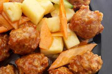 Sweet and sour pork meatballs with pineapple