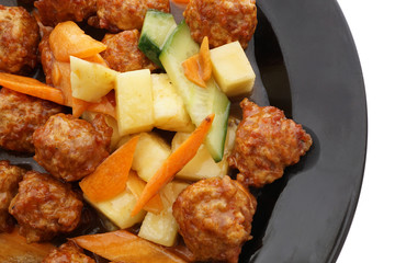 Sweet and sour pork meatballs with pineapple