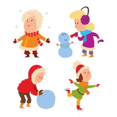 Christmas kids playing winter games