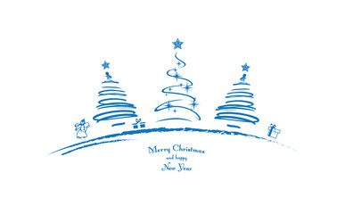 Merry Christmas and happy New Year - vector xmas card (blue) - 128302626