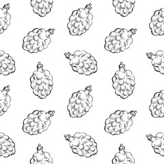 Seamless pattern of vintage hand drawn balls and toys. Christmas and New Year design elements
