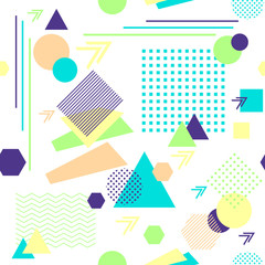 Abstract seamless pattern in postmodern Memphis Style on White