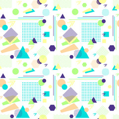 Abstract seamless pattern in postmodern Memphis Style on White