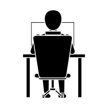 Silhouette Guy Back Working Laptop Chair Desk Vector Illustration Eps 10