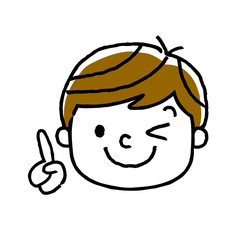 男の子、顔、表情：ポイント、人差し指
