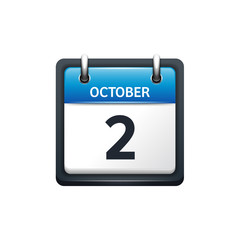 October 2. Calendar icon.Vector illustration,flat style.Month and date.Sunday,Monday,Tuesday,Wednesday,Thursday,Friday,Saturday.Week,weekend,red letter day. 2017,2018 year.Holidays.