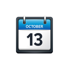 October 13. Calendar icon.Vector illustration,flat style.Month and date.Sunday,Monday,Tuesday,Wednesday,Thursday,Friday,Saturday.Week,weekend,red letter day. 2017,2018 year.Holidays.