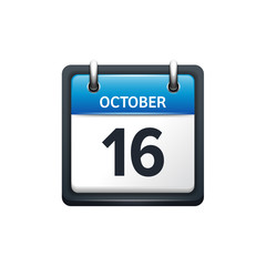 October 16. Calendar icon.Vector illustration,flat style.Month and date.Sunday,Monday,Tuesday,Wednesday,Thursday,Friday,Saturday.Week,weekend,red letter day. 2017,2018 year.Holidays.