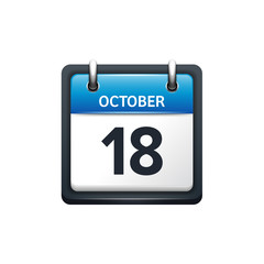 October 18. Calendar icon.Vector illustration,flat style.Month and date.Sunday,Monday,Tuesday,Wednesday,Thursday,Friday,Saturday.Week,weekend,red letter day. 2017,2018 year.Holidays.