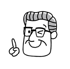 シニア男性、顔、表情：ポイント、人差し指
