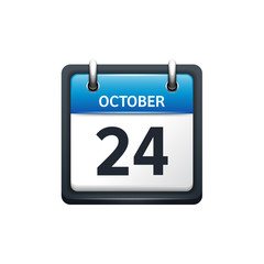 October 24. Calendar icon.Vector illustration,flat style.Month and date.Sunday,Monday,Tuesday,Wednesday,Thursday,Friday,Saturday.Week,weekend,red letter day. 2017,2018 year.Holidays.