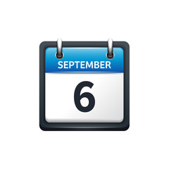 September 6. Calendar icon.Vector illustration,flat style.Month and date.Sunday,Monday,Tuesday,Wednesday,Thursday,Friday,Saturday.Week,weekend,red letter day. 2017,2018 year.Holidays.
