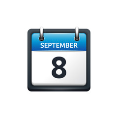 September 8. Calendar icon.Vector illustration,flat style.Month and date.Sunday,Monday,Tuesday,Wednesday,Thursday,Friday,Saturday.Week,weekend,red letter day. 2017,2018 year.Holidays.