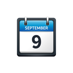 September 9. Calendar icon.Vector illustration,flat style.Month and date.Sunday,Monday,Tuesday,Wednesday,Thursday,Friday,Saturday.Week,weekend,red letter day. 2017,2018 year.Holidays.