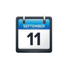 September 11. Calendar icon.Vector illustration,flat style.Month and date.Sunday,Monday,Tuesday,Wednesday,Thursday,Friday,Saturday.Week,weekend,red letter day. 2017,2018 year.Holidays.