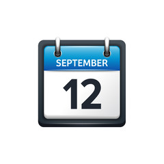 September 12. Calendar icon.Vector illustration,flat style.Month and date.Sunday,Monday,Tuesday,Wednesday,Thursday,Friday,Saturday.Week,weekend,red letter day. 2017,2018 year.Holidays.