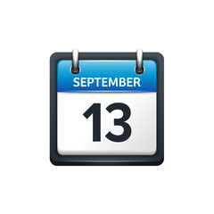 September 13. Calendar icon.Vector illustration,flat style.Month and date.Sunday,Monday,Tuesday,Wednesday,Thursday,Friday,Saturday.Week,weekend,red letter day. 2017,2018 year.Holidays.