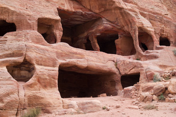 Carved caves. Archaeological site of Petra, Jordan