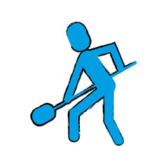 drawing man shovel digging work construction vector illustration eps 10