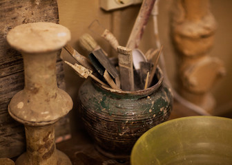 workshop, tools, ceramics and clay