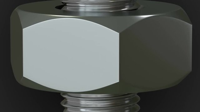 Rotating nut on the bolt. Loop ready animation of moving nut on screw with mask included.
