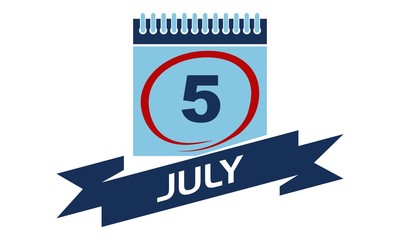 5 July Calendar with Ribbon