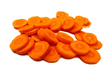 Carrots sliced in circles, isolated.