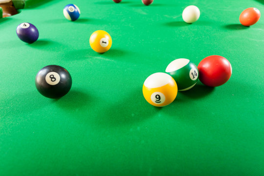 Snooker ball on billiard table