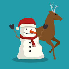 happy merry christmas snowman character vector illustration design