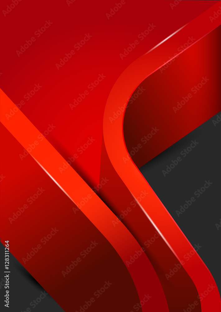 Poster abstract red brochure background with two 3d stripes